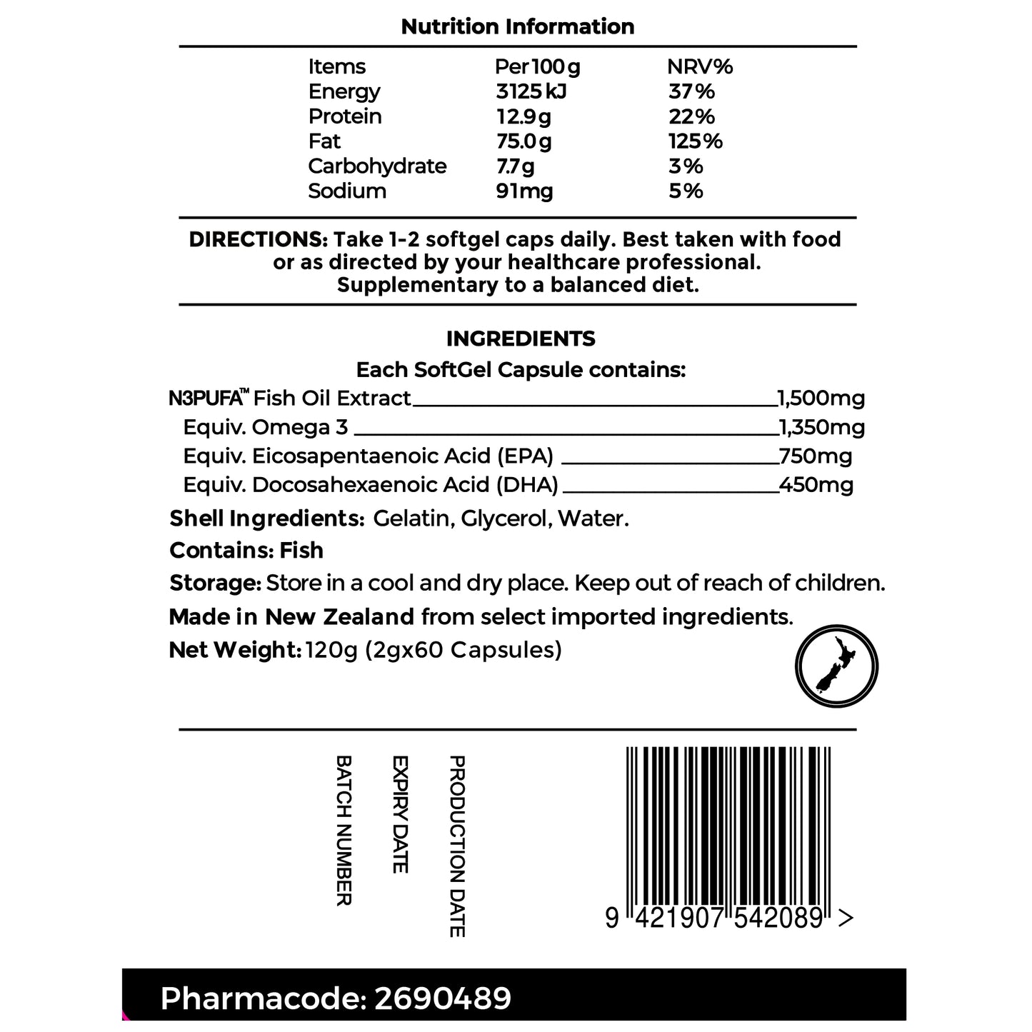 Fish Oil Extract Ultra Pure 1350mg Omega3 ≥90%