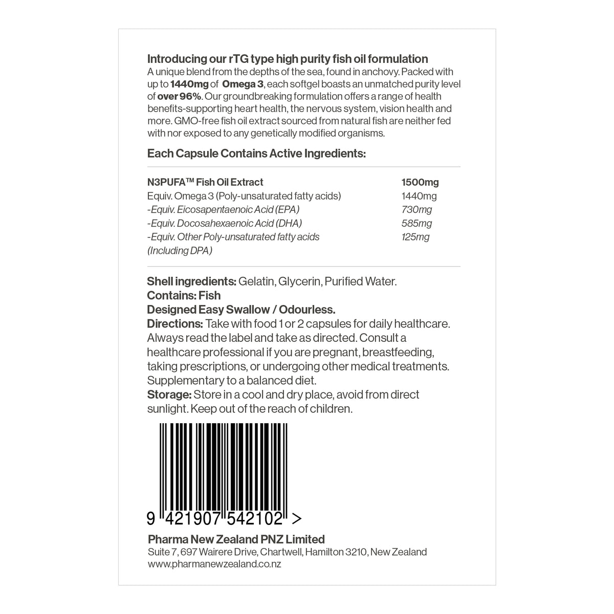 Rtg Fish rTG Fish Oil Extract Ultra Pure 1440mg Omega3 ≥96% – PNZ INTERNATIONAL ...